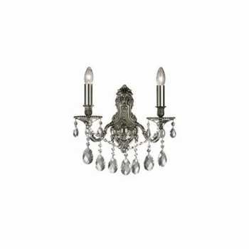 Gioconda 2 Light Indoor Candle Wall Light Silver with Crystals, E14