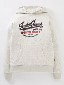 Jack & Jones Junior Boys Logo Hoodie - White Melange, White, Size 12 Years