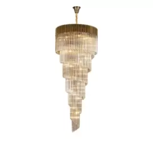 Poland Ceiling Pendant Round 7 Tier 31 Light E14, Brass, Cognac Sculpted Glass