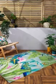 Peacock Floral Woven UV & Water Resistant Outdoor Rug