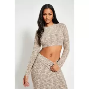 I Saw It First Space Dye Crew Neck Crop Jumper Co-Ord - Brown