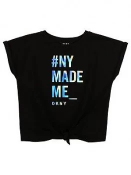 DKNY Girls Tie Front Slogan Short Sleeve T-Shirt - Black, White, Size Age: 8 Years, Women