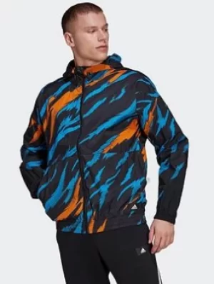 adidas TRVL Tiger Camo Windbreaker, Black Size XL Men