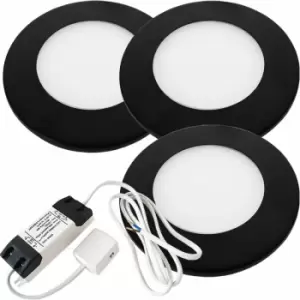 3x matt Black Ultra-Slim Round Under Cabinet Kitchen Light & Driver Kit - Warm White Diffused led