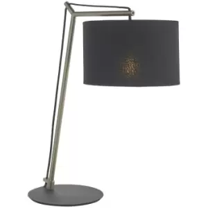 Merano Ravenna Table Lamp Matt Nickel Plate & Black Cotton Fabric