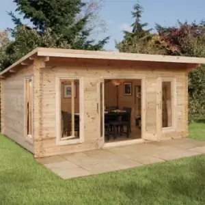 Forest Mendip 5.0m x 4.0m Log Cabin Double Glazed, 24kg Polyester Felt, Plus Underlay