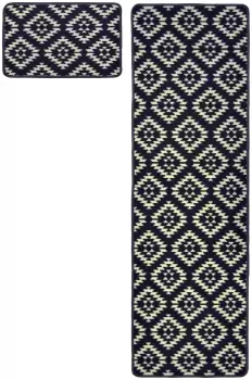 Homemaker Washable Geo Mat and Runner Set - 57x230cm - Navy