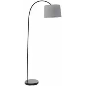 Loops - 1.6m Curved Floor Lamp Matt Black & Grey Shade Free Standing Living Room Light