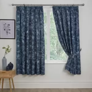 Lorie Floral Print Lined Pencil Pleat Curtains, Blue, 66 x 72" - Dreams&drapes