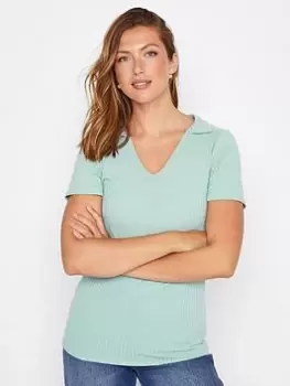 Long Tall Sally Ss Ribbed Polo Top - Blue Size 14, Women