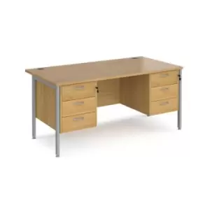 Office Desk Rectangular Desk 1600mm With Double Pedestal Oak Top With Silver Frame 800mm Depth Maestro 25 MH16P33SO