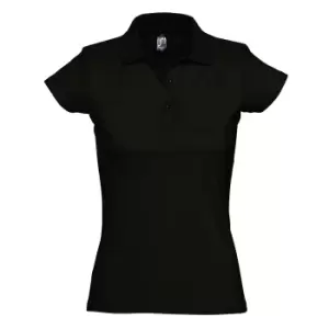 SOLS Womens/Ladies Prescott Short Sleeve Jersey Polo Shirt (S) (Deep Black)