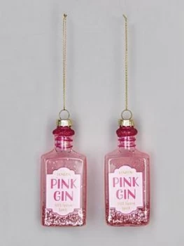 Sass & Belle Set Of 2 Pink Gin Bottle Shaped Baubles