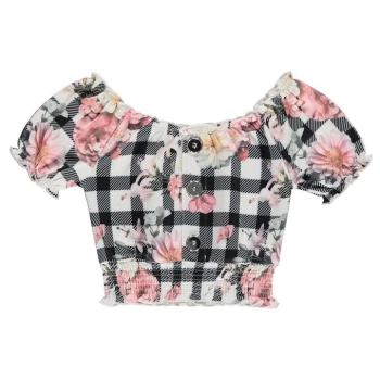 Firetrap Check Crop Top Junior Girls - Black Floral