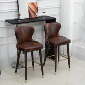 HOMCOM PU Leather Upholstered Set-of-2 Bar Chairs Brown