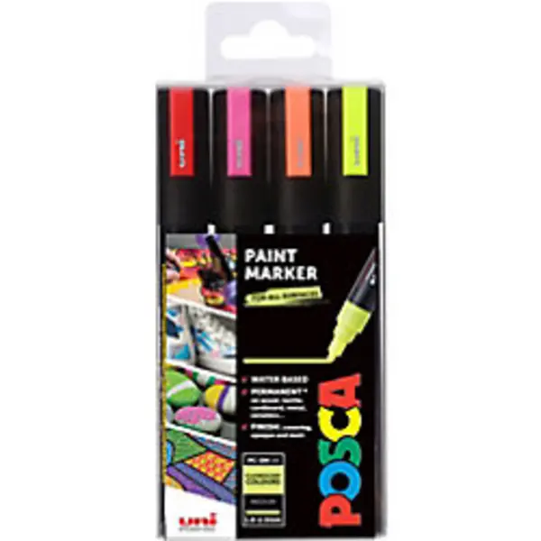 Uni Posca Paint Marker PC-5M Fluorescent Pack of 4