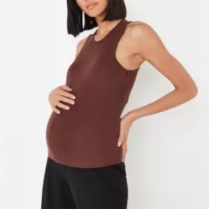 Missguided Rib Maternity Racer Neck Vest Top - Brown