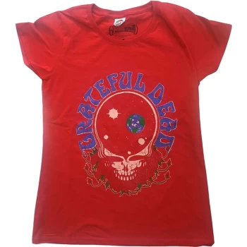 Grateful Dead - Space Your Face & Logo Womens Large T-Shirt - Red