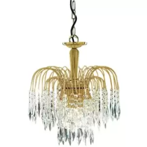 Searchlight Waterfall - Crystal Chandelier 3 Light Gold Finish, E14