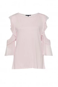 French Connection Ruffle Mix Jersey Top Pastel Pink