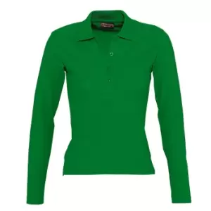 SOLS Womens/Ladies Podium Long Sleeve Pique Cotton Polo Shirt (XL) (Kelly Green)