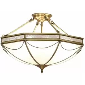 Loops - Luxury Semi Flush 8 Lamp Ceiling Light Traditional Antique Brass & Frosted Glass