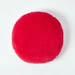 Red Velvet Cushion, 40cm Round - Red - Homescapes