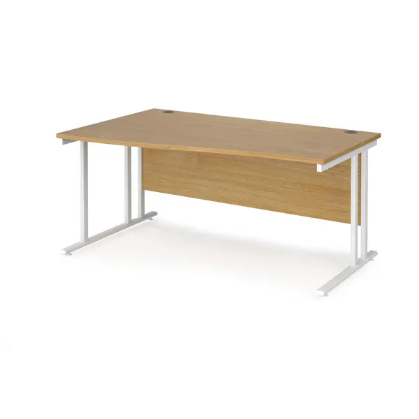 Maestro 25 Wave Desk White Frame and Oak Table Top - Left Hand - 1600mm