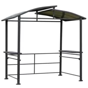 Outsunny Bbq Patio Canopy Gazebo With Interlaced Polycarbonate Roof 2 Shelves - Grey