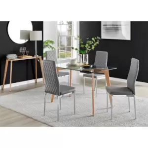 Furniture Box Malmo Glass and Wooden Leg Dining Table & 4 Grey Milan Chrome Leg Chairs