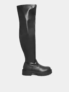 Yours Extra Wide Fit Over The Knee Chunky Cleated Boot - Black, Size E, Women