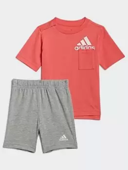 Boys, adidas Badge Of Sport Summer Set, Blue/White, Size 12-18 Months