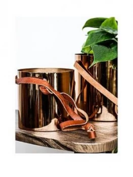 Ivyline Copper Hanging Planter With Leather Strap