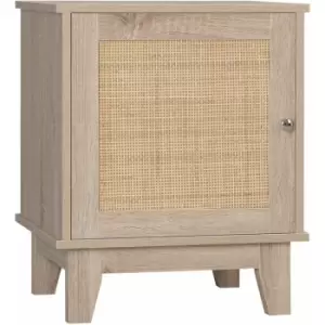 Homcom - Nightstand, Rattan Bedside Table, Sofa Side Table w/ Storage Cupboard - Natural wood finish