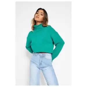 I Saw It First Recycled Roll Neck Crop Jumper - Green