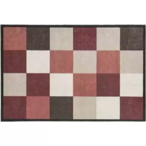 Washamat Recylon Design Squares Mat 75X50Cm - Red