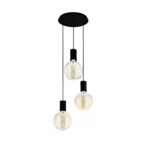 Pendant Ceiling Light 3 Bulb Different Length Cable Colour Black Bulb E27 3x40W