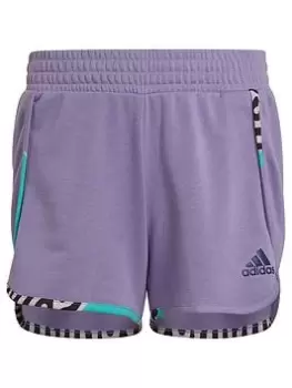 adidas Older Girls Power Shorts, Lilac Multi, Size 9-10 Years, Women