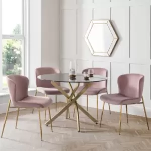 Julian Bowen Set Of Montero Round Dining Table And 4 Harper Pink Chairs