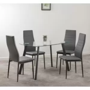 Seconique Abbey Clear Glass Dining Table & 4 Grey Faux Leather Chairs Set