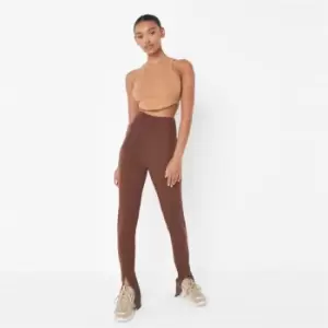 Missguided Tall Ribbed Fitted Flare Split Trouser - Brown