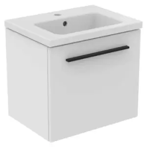 Ideal Standard I.life S 50Cm Matt White 1 Drawer Vanity Unit, 51Cm Vanity Basin And Black Handle Pack