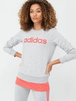 adidas Essentials Linear Sweatshirt - Medium Grey Heather, Size 2XL, Women