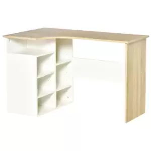 Homcom L Shaped Corner Computer Desk Table With Storage Shelf White And Oak