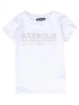 Barbour International Girls Knockhill Metallic Logo T-Shirt - White, Size Age: 8-9 Years, Women