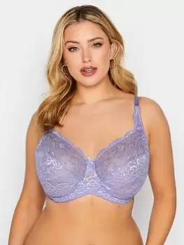 Yours Stretch Lace Non-padded Underwired Bra - Lilac, Blue, Size 46C, Women