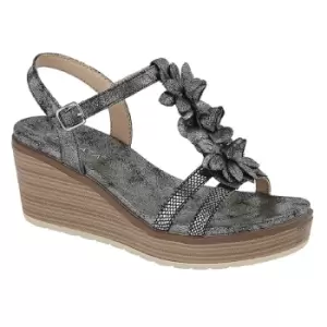 Cipriata Womens/Ladies Nina Flower High Wedge Sandal (5 UK) (Dark Pewter)