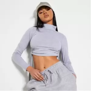 I Saw It First High Neck Ruched Crop Top - Grey