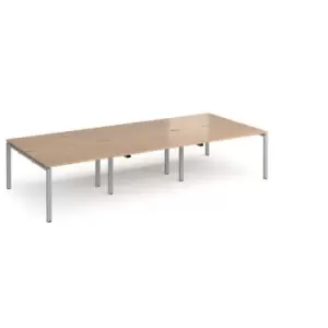 Bench Desk 6 Person Rectangular Desks 3600mm Beech Tops With Silver Frames 1600mm Depth Adapt