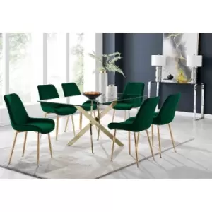 Furniture Box Leonardo 6 Gold Dining Table and 6 Green Pesaro Gold Leg Chairs